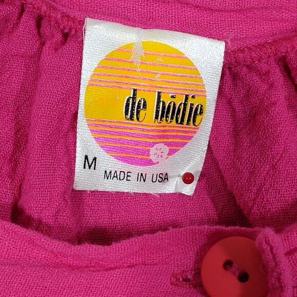 Vintage De Bodie Blouse Size Medium Hot Pink Button Up Short Wide Sleeves - Picture 7 of 9